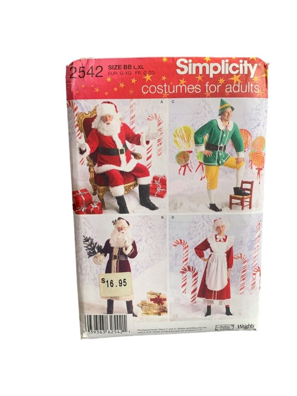 Simplicity 2542 Costume Sewing Pattern Santa Mrs Claus Elf Apron Size L-XL Uncut